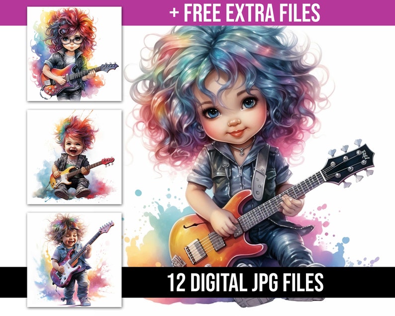 Baby Rocker Digital Prints, Nursery Wall Art, Rock and Roll Baby Decor