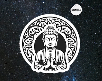 Retro Buddha Sticker, Vinyl Buddha Decal, Spiritual Stickers, Buddhist Sticker, Laptop Sticker, Mindfulness Sticker, Buddha Statue Sticker