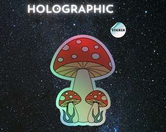 Retro Holographic Mushroom Sticker, Retro Mushroom Decal, 3D Mushroom Sticker, Mushroom Gift, Mushroom Decal, 1970's Trippy Sticker