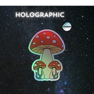Retro Holographic Mushroom Sticker, Retro Mushroom Decal, 3D Mushroom Sticker, Mushroom Gift, Mushroom Decal, 1970&#39;s Trippy Sticker