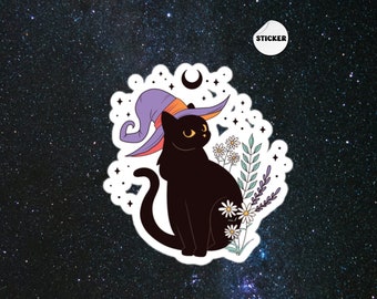 Retro schwarze Katze Mond Kuss geschnitten Aufkleber, Witchy Aufkleber, Schwarze Katze Geschenk, Laptop Aufkleber, Katzenaufkleber, Mond Geschenk, Horrorfilm Aufkleber