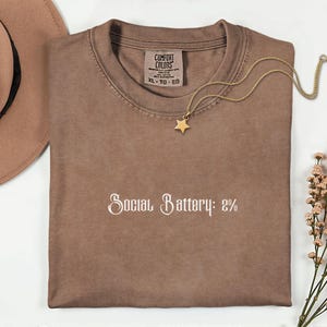 Comfort Colors® Social Battery 2% Shirt – Funny Introvert Tee, Social Burnout Humor, Soft Vintage Aesthetic Unisex Shirt