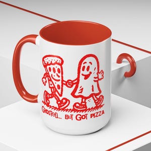 Funny Ghost Pizza Mug – &quot;Ghosted... But Got Pizza&quot; Cute Retro Halloween Coffee Cup – Spooky Foodie Gift for Pizza Lovers