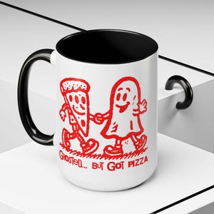 Funny Ghost Pizza Mug – &quot;Ghosted... But Got Pizza&quot; Cute Retro Halloween Coffee Cup – Spooky Foodie Gift for Pizza Lovers
