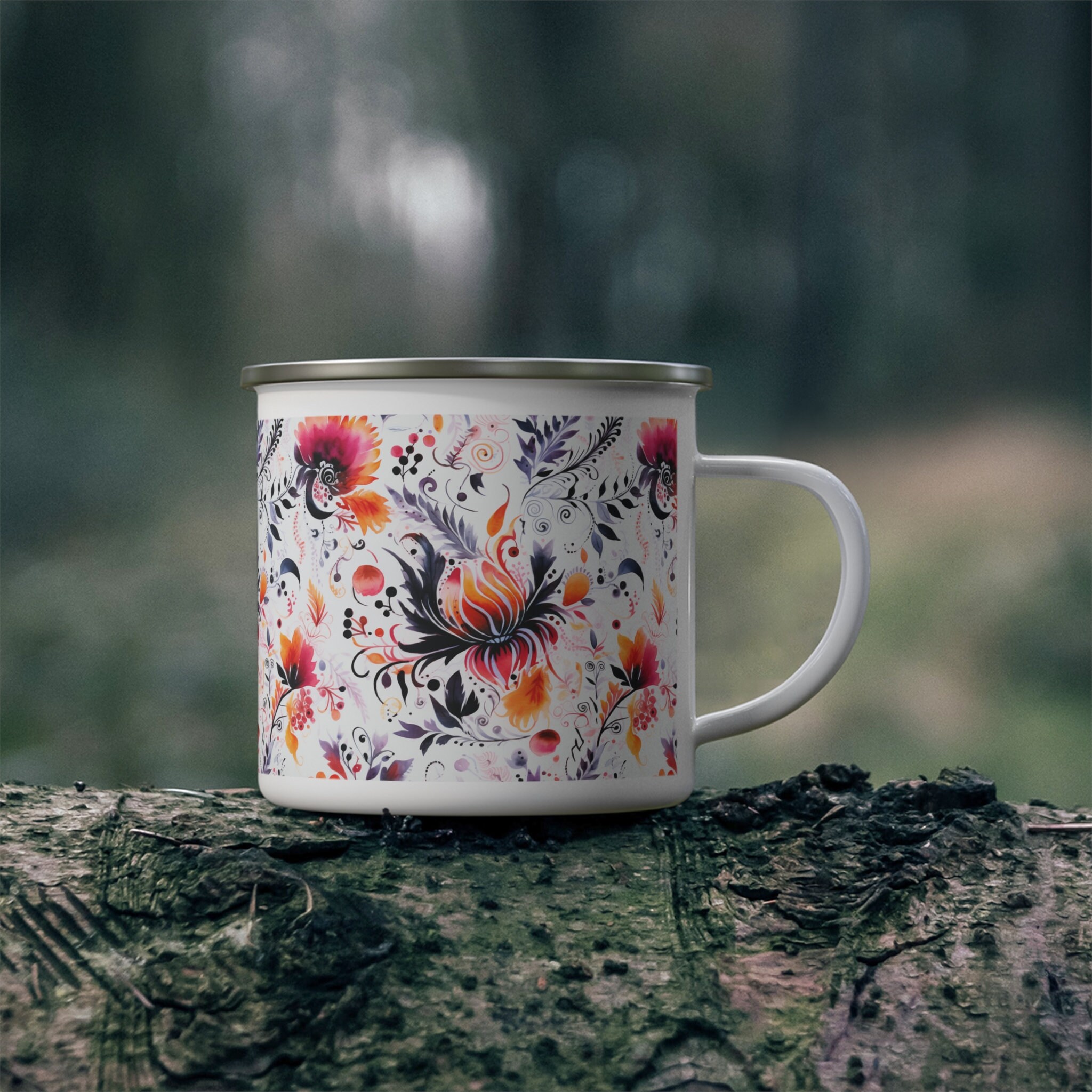 Folklore Patterns Enamel Mug Folkloric Kitchenware Country Style Mug