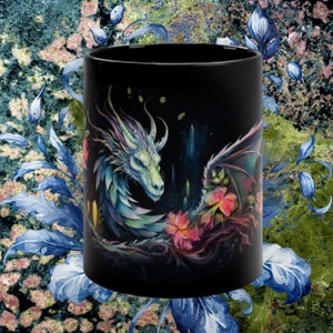 Dragon Ceramic Coffee Mug, Dragon Coffee Mug, Best Friend Gift, Holiday Gift 11oz Black Mug Dark Academia Kitchenware Gothic Style Mug