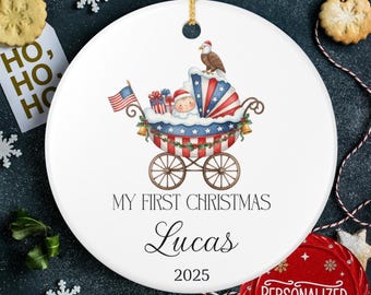 Patriotic Baby’s First Christmas Ornament – Personalized American Flag Keepsake 2026