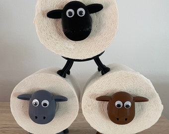 Cute toilet paper holder in sheep look with googly eyes, toilet roll holder, decoration, bathroom, gift idea