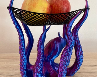 Fruit bowl in octopus look, octopus fruit bowl, kitchen storage, octopus with net, decoration, home, 3D print