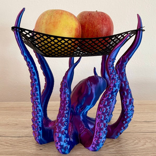 Obstschale in Kraken-Optik, Octopus Fruchtschale, Aufbewahrung Küche, Krake mit Netz, Dekoration, Zuhause, 3D Druck