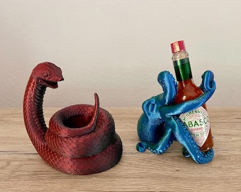 Tabasco holder, octopus, snake, gift idea, 3D printing, storage, octopus, snake, Tabasco