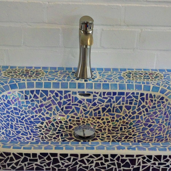 Waschbecken Waschtisch mit Glas- Mosaik blau