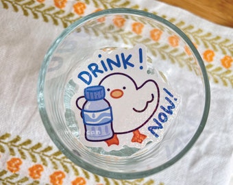 Drink Now! - Duck Holographic Die Cut Sticker - Die Cut Sticker Bundle - Duck Stickers, Journal Sticker, Deco Sticker