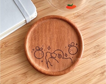 Duckie & Oranges | Engraved Wooden Coaster, Home Decor, Aesthetic, Home Cafe, Drinkware