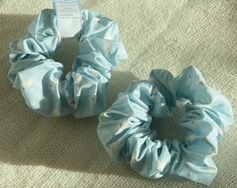 Ms. & Mr. Duckies Blue Original Illustrated Scrunchie | Duck Handmade Scrunchie Hair Accessories Cute Scrunchies