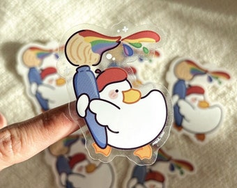 Artist Duckie - Rainbow Transparent Clear Die Cut Sticker - Duck Stickers, Cute Stationary, Journal Sticker, Deco Sticker