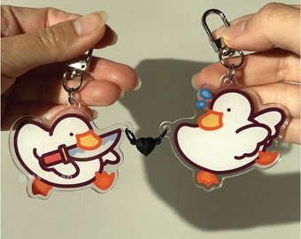 Couple / Bestie Keychain  "You Cannot Duckin' Run From Me" - Duck Magnetic Acrylic Keychain