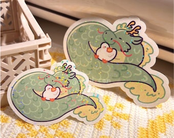 Year of Dragon - Duck Holographic Die Cut Sticker - Duck Stickers, Cute Stationary, Journal Sticker, Deco Sticker, Couple Sticker