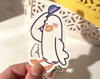 Tall Duck Tip Hat  | Holographic Die Cut Sticker - Duck Sticker, Cute Stationary, Journal Sticker, Deco Sticker