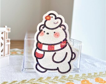 Duckie on Pollo's Head - Duck Holographic Die Cut Sticker - Duck Stickers, Cute Stationary, Journal Sticker, Deco Sticker