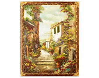 Painters Academy of Fine Arts, TUSCANY FLOWER GARDEN, Oil Painting on Canvas Hand Painted with Frame 110 x 141 cm