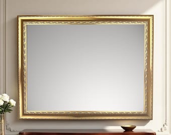 ITALIA CORNICI Meestervakman - Klassieke Venetiaanse rechthoekige wandspiegel met bladgoud 90 x 70 cm (buitenafmetingen) Gemaakt in Italië