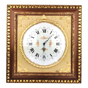 Handmade Wall Clock, Craftsman Clock, Unique Porcelain Wall Clock with Glass and Cherry Wood Frame, 100% Made in Italy