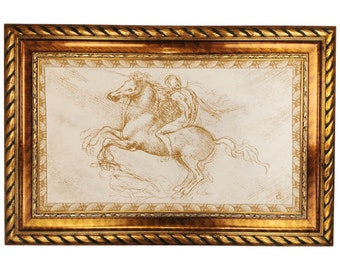 Framed Cotton Tapestry - &#39;Carnival of Venice&#39; Cotton Tapestry with Gold Leaf Wooden Frame and Passepartout 100% Made in Italy