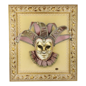 Framed Genuine Venetian Mask - Original Venetian Jolly Rialto Mask with wooden frame and velvet 100% Made in Italy