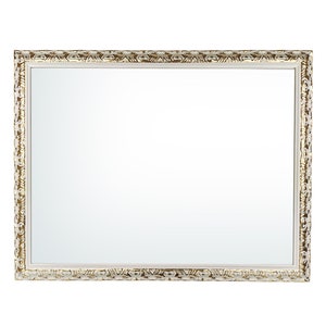ITALIA CORNICI Maîtres Artisans - Miroir Mural Classique Rectangulaire en Or Blanc Poli 90 x 70 cm (dimensions extérieures) Fabriqué en Italie