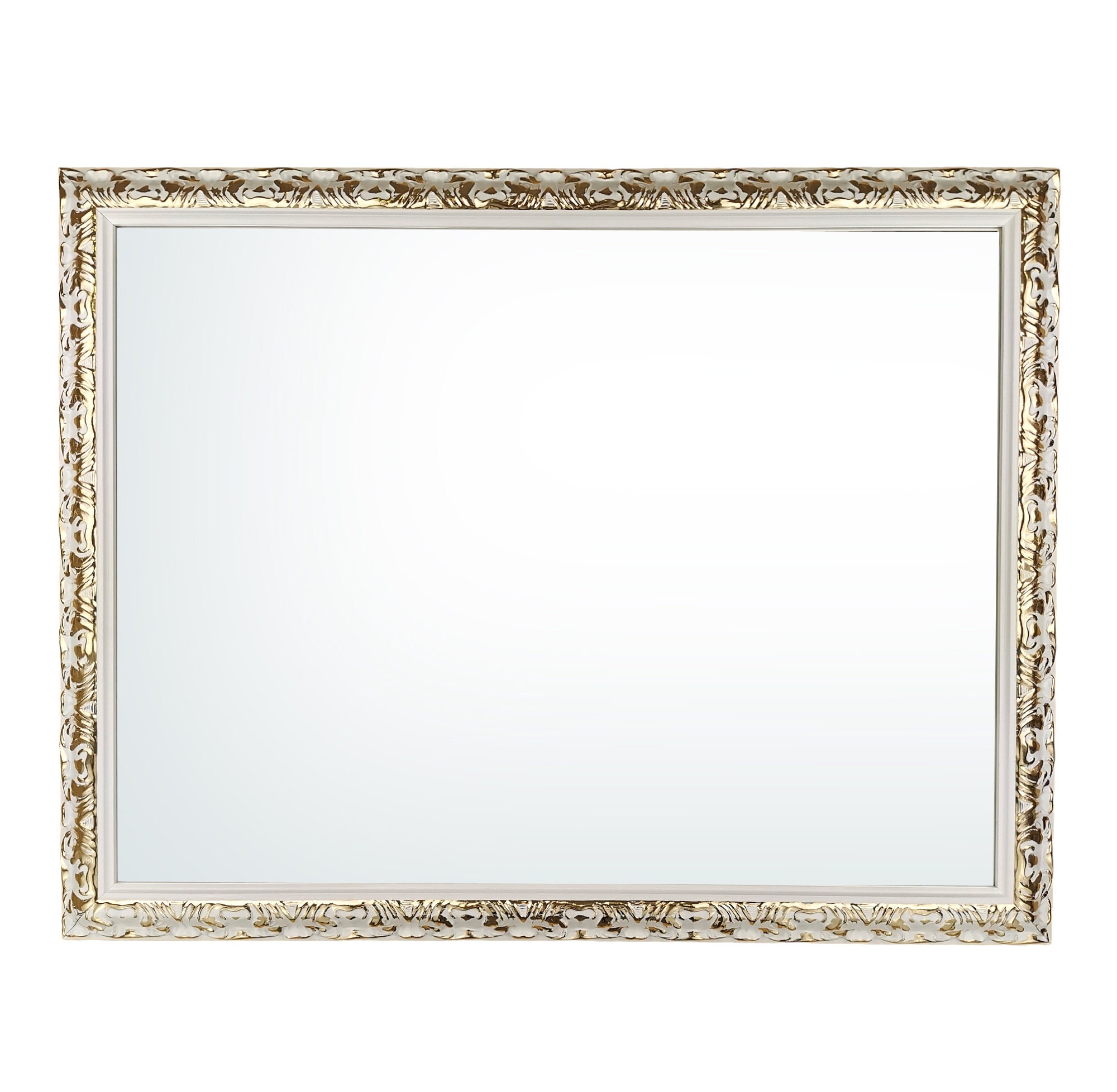 ITALIA CORNICI Master Craftsmen Classic Rectangular Polished White Gold  Wall Mirror 90 X 70 Cm external Dimensions Made in Italy 