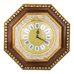 Handmade Wall Clock, Craftsman clock, Unique Orologio da Parete con Cornice in Legno Noce Oro Ottagonale 100% Made in Italy