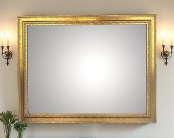 ITALIA CORNICI Meestervaklieden - Klassieke rechthoekige wandspiegel met bladgoudafwerking 90 x 70 cm (buitenmaten) Gemaakt in Italië