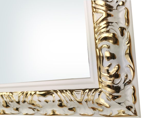 ITALIA CORNICI Master Craftsmen Classic Rectangular Polished White Gold  Wall Mirror 90 X 70 Cm external Dimensions Made in Italy 