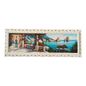 Painters Academy of Fine Arts, I Faraglioni, Capri, Oil Painting on Canvas Hand Painted Perforated Frame 157 x 57 cm painting of the view of Capri