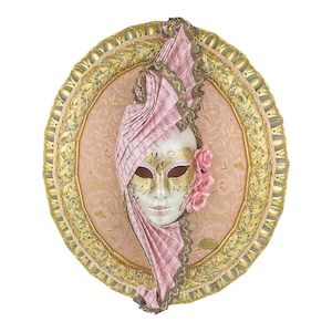 Framed Genuine Venetian Mask - Original Venetian Lady Mask with wooden frame and fabric 100% Made in Italy