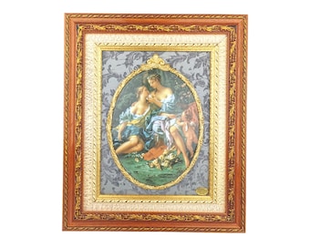 Artistic Porcelain Oval Plaque in a decorated wooden frame, Artistic porcelain plaque decorated with wooden frame 100% Made in Italy