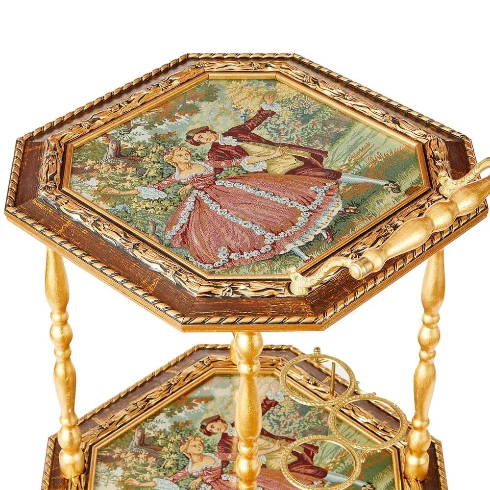 Antique tea cart with removable glass tray outlet