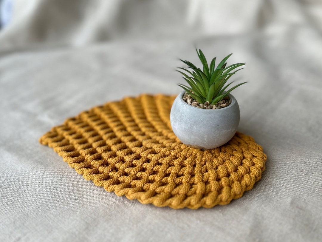 Cotton Rope Placemats Table Decor Leaf Shape Placemat Mustard Cotton