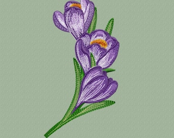 Crocus Flower Embroidery Design, Spring Floral Pattern (Digital File)