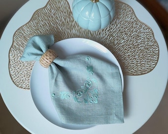 Monogrammed Personalized Linen Cocktail Napkins for Wedding Anniversary Dining Party Favors