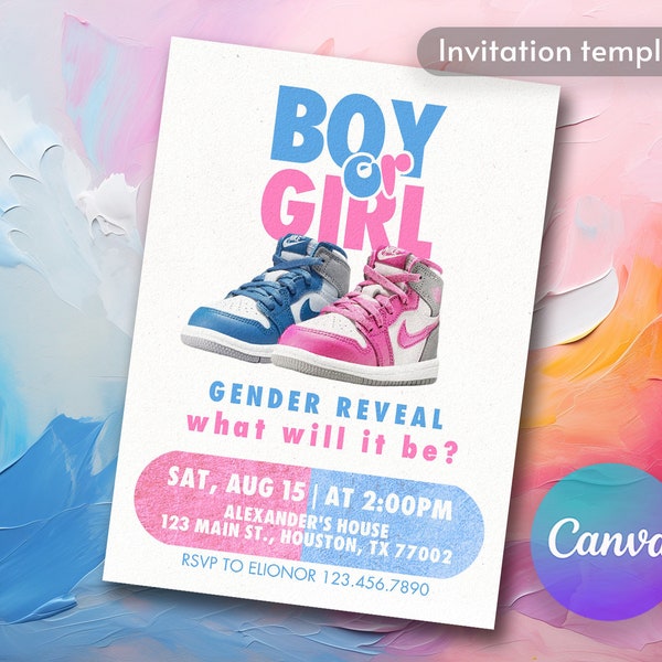 Sneaker ball gender reveal, Printable sneakerhead gender reveal Invitation, editable sneaker ball invitation, Sneaker bash
