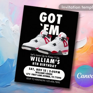 Invitación de cumpleaños de bola de zapatillas, invitación de cumpleaños imprimible, invitación de bola de zapatillas editable, fiesta de zapatillas, fiesta de cumpleaños imprimible