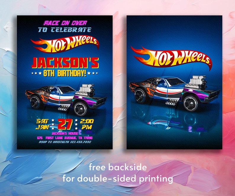 Boy Birthday Party Invitation Template, Cars Birthday Invitation, Hot Racing Invite, Wheels