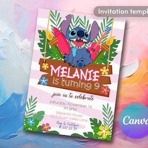 Printable Editable Stitch Invitation, Lilo and Stitch Birthday Invite, Stitch Party Invite template, girl birthday, boy bday