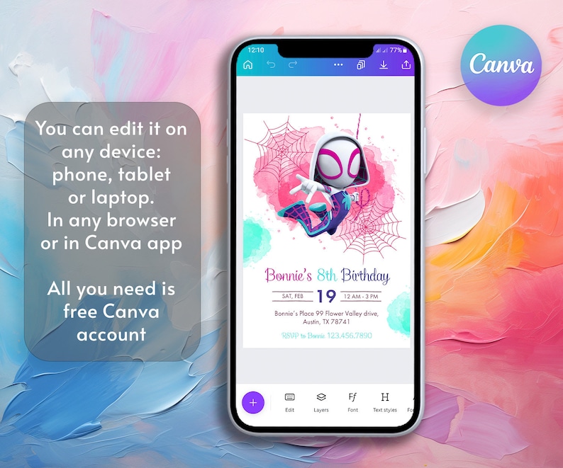 Gwen Birthday Invitation, Spider-verse Girl Birthday Invite, Editable ...