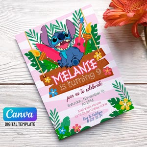 Invito Stitch modificabile stampabile, invito compleanno Lilo e Stitch, modello invito festa Stitch, compleanno ragazza, compleanno ragazzo