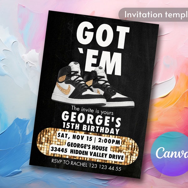 Sneaker ball birthday invite, Printable Birthday Invitation, editable sneaker ball invitation, Sneaker bash, birthday party printable