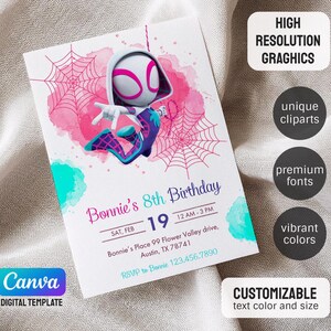 Gwen Birthday Invitation, Spider-verse Girl Birthday Invite, Editable ...