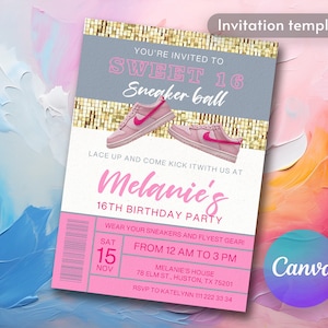 Invitación de cumpleaños de bola de zapatillas, invitación de cumpleaños imprimible, invitación de bola de zapatillas editable, fiesta de zapatillas, fiesta de cumpleaños imprimible